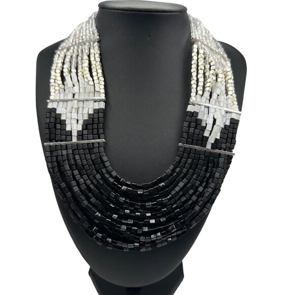 Chico's Necklace NWT Jewlery Statement 21.5" Adjustable Beaded Silver Tone Black - Picture 5 of 12